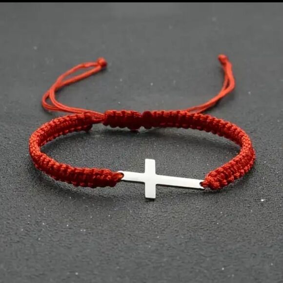 Red Braided rope adjustable cross Bracelet - Picture 1 of 1